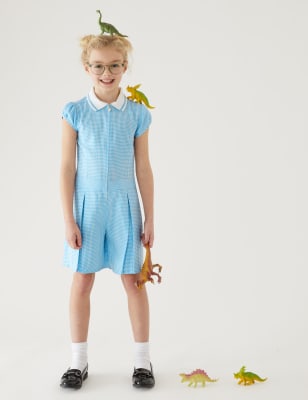 

Mono corto escolar con pliegues de vichy con cremallera para chicas (2-14 años) - Light Blue, Light Blue