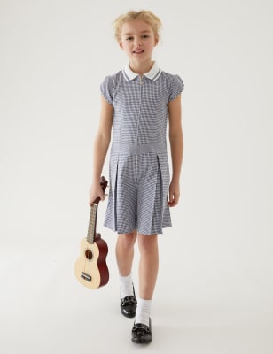 

Girls Girls' Gingham Pleated Zip School Playsuit (2-14 Yrs) - Navy, Navy