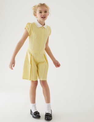 

Girls Girls' Gingham Pleated Zip School Playsuit (2-14 Yrs) - Yellow, Yellow