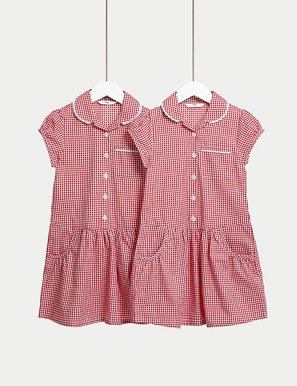 2pk Girls' Cotton Plus Fit School Dresses (4-14 Yrs) - GR