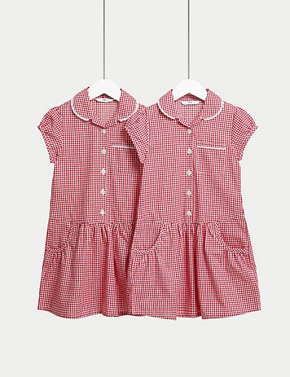 M&S Collection 2Pk Girls' Cotton Plus Fit School Dresses (4-14 Yrs) - 13-14 - Red, Red