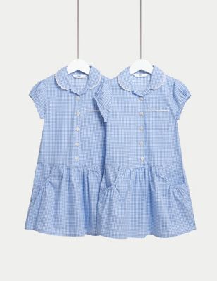 

Girls M&S Collection 2pk Girls' Cotton Gingham School Dresses (2-14 Yrs) - Light Blue, Light Blue