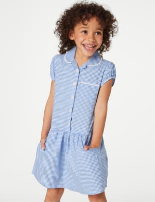 

Girls M&S Collection 2pk Girls' Cotton Gingham School Dresses (2-14 Yrs) - Light Blue, Light Blue