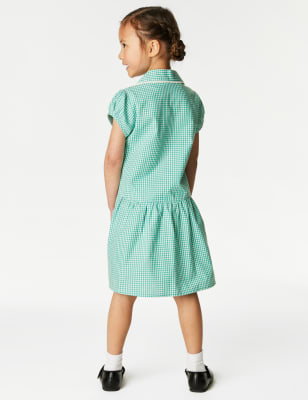 girls green gingham school dress