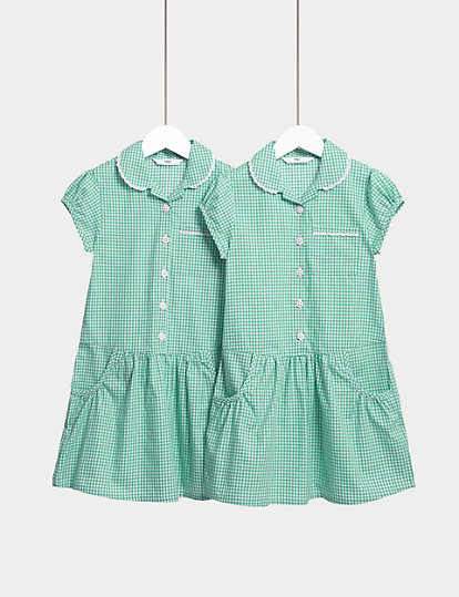 M&S Collection 2Pk Girls' Cotton Gingham School Dresses (2-14 Yrs) - 13-14 - Green, Green