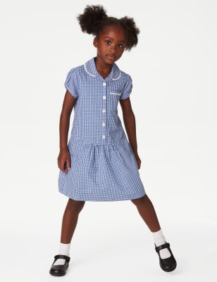 Lot de 2 robes filles en coton à carreaux Vichy, idéales pour l'école - Mid Blue