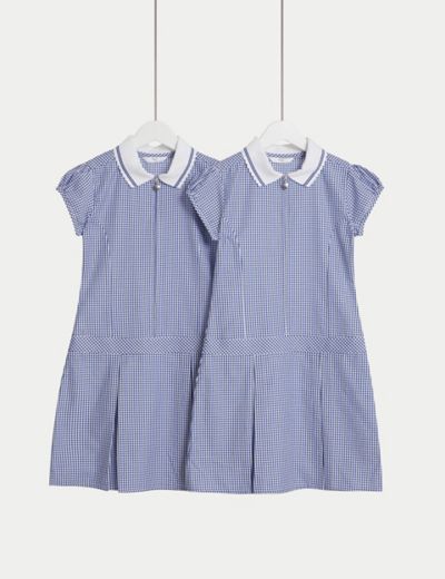 2pk Girls' Cotton Rich Gingham School Dress (2-14 Yrs)