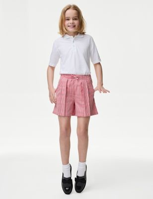 M&S Girls Girl's Gingham School Shorts (2-14 Yrs) - 6-7 Y - Red, Red,Light Blue