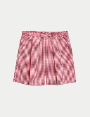 M&S Girls Gingham School Shorts (2-14 Yrs) - 6-7 Y - Red, Red,Light Blue