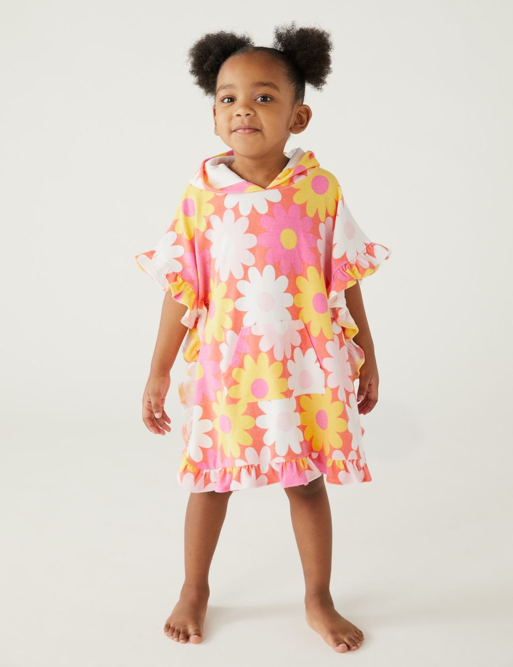 Cotton Rich Towelling Floral Poncho (2-8 Yrs) image 1