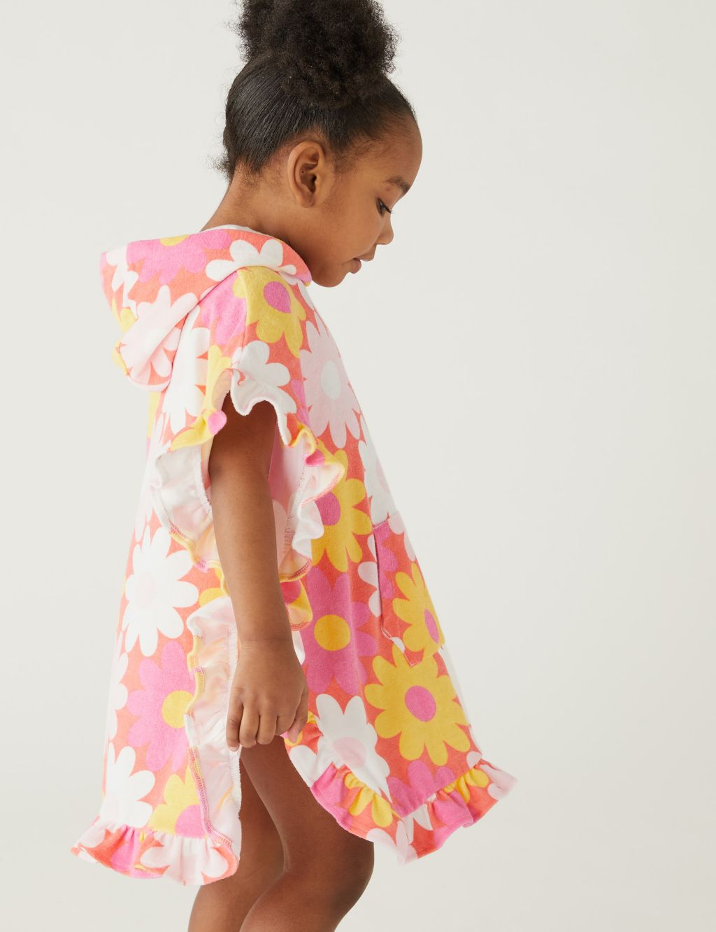 Cotton Rich Towelling Floral Poncho (2-8 Yrs) image 2