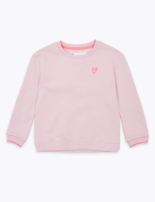 Cotton Rich Embroidered Heart Sweatshirt (2-7 Yrs) | M&S