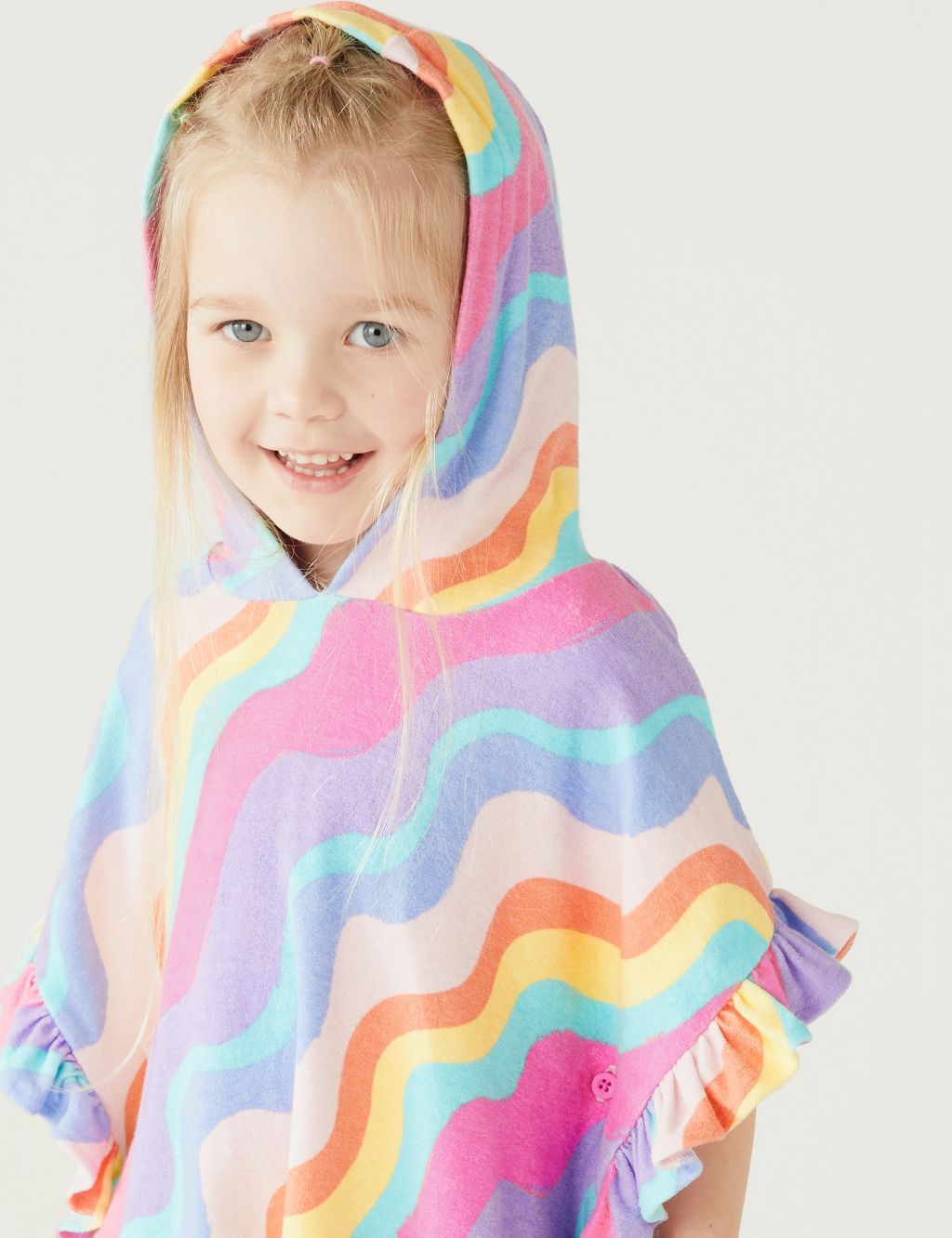 Cotton Rich Towelling Striped Poncho (2-8 Yrs) image 1