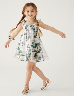 

M&S Collection Kleid aus reiner Baumwolle mit hawaiianischem Muster und Haargummi (2-8 J.) - Multi, Multi