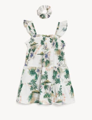 Pure Cotton Hawaiian Dress with Scrunchie (2-8 Yrs)