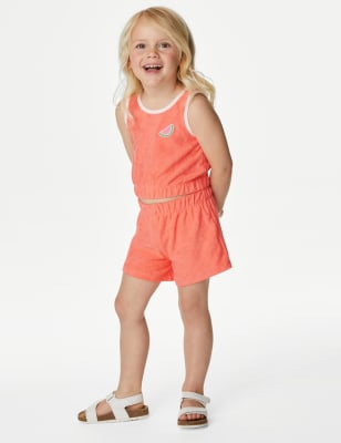 

M&S Collection Conjunto de parte de arriba y parte de abajo de algodón (2-8 años) - Coral, Coral