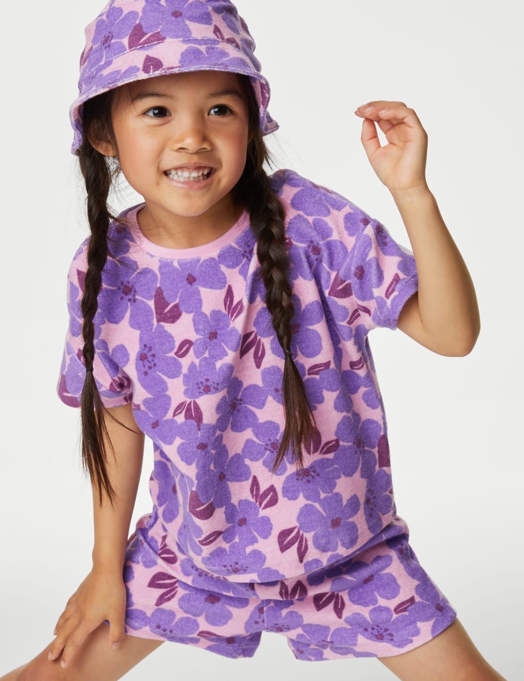 3pc Cotton Rich Towelling Floral Outfit (2-8 Yrs) image 1
