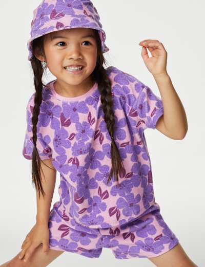 3pc Cotton Rich Towelling Floral Outfit (2-8 Yrs)