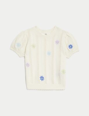 Pure Cotton Floral Knitted Top (2-8 Yrs)