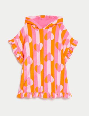 M&S Girl's Cotton Rich Heart Towelling Poncho (2-8 Yrs) - 2-3 Y - Pink Mix, Pink Mix