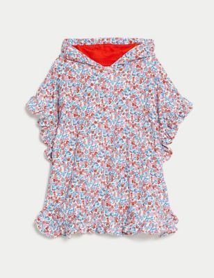M&S Girl's Cotton Rich Ditsy Floral Towelling Poncho (2-8 Yrs) - 5-6 Y - Multi, Multi
