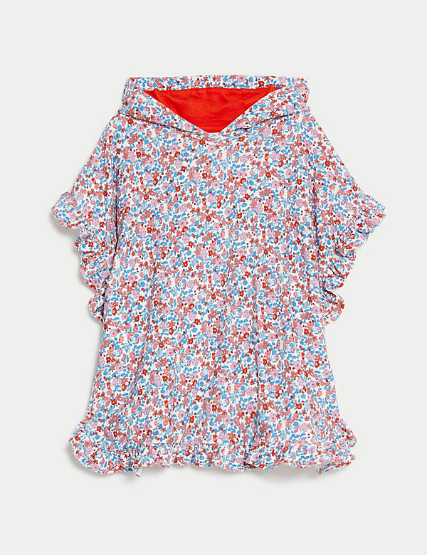 Cotton Rich Ditsy Floral Towelling Poncho (2-8 Yrs) - RO