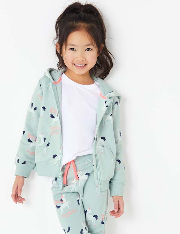 Cotton Unicorn Print Hoodie (2-7 Yrs)