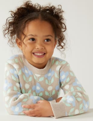 

Girls M&S Collection Cotton Rich Knitted Floral Jumper (2-8 Yrs) - Multi/Neutral, Multi/Neutral