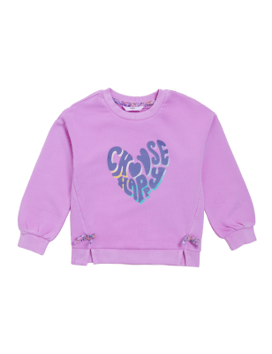 

M&S Collection Sweatshirt mit hohem Baumwollanteil und Schriftzug „Choose Happy“ (2-7 J.) - Purple, Purple