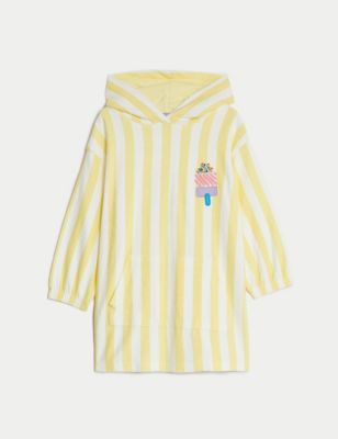 M&S Girls Cotton Rich Ice Cream Towelling Poncho (2-8 Yrs) - 2-3 Y - Pale Yellow, Pale Yellow