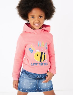 Sequin Bee Happy Slogan Hoodie (2-7 Years) | M&S