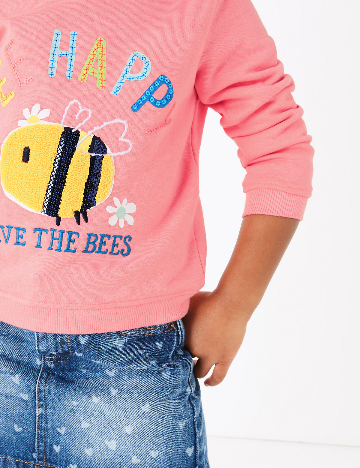 Sequin Bee Happy Slogan Hoodie (2-7 Years)