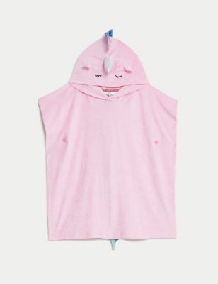 M&S Girls Cotton Rich Unicorn Hooded Poncho (2-8 Yrs) - 3-4 Y - Pink, Pink