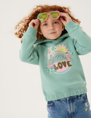 

Girls M&S Collection Cotton Rich Super Love Slogan Hoodie (2-7 Yrs) - Green, Green