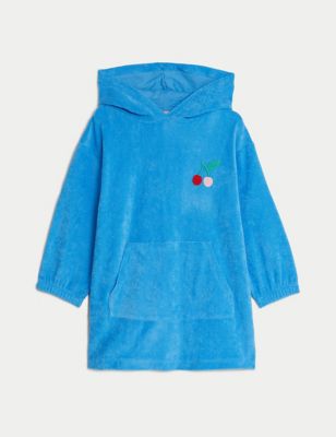M&S Girl's Cotton Rich Cherry Towelling Poncho (2-8 Yrs) - 3-4 Y - Blue, Blue