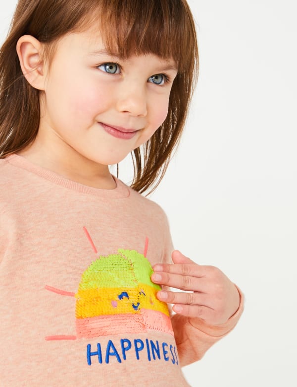 Sequin Happiness Slogan Sweatshirt (2-7 Yrs)