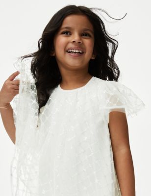 فستان بنسيج شبكي مزين بالترتر (2 - 7 سنوات) - QA