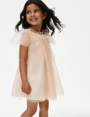 M&S Girls 2pc Tulle Glitter Dress and Cape (2-7 Yrs) - 3-4 Y - Blush, Blush,Pearl Grey