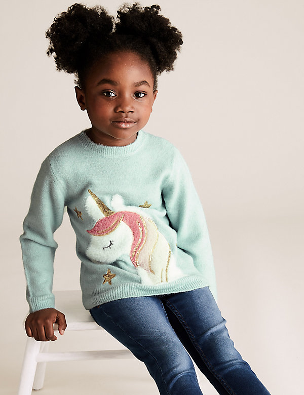 Knitted Unicorn Sequin Jumper (2-7 Yrs) - QA
