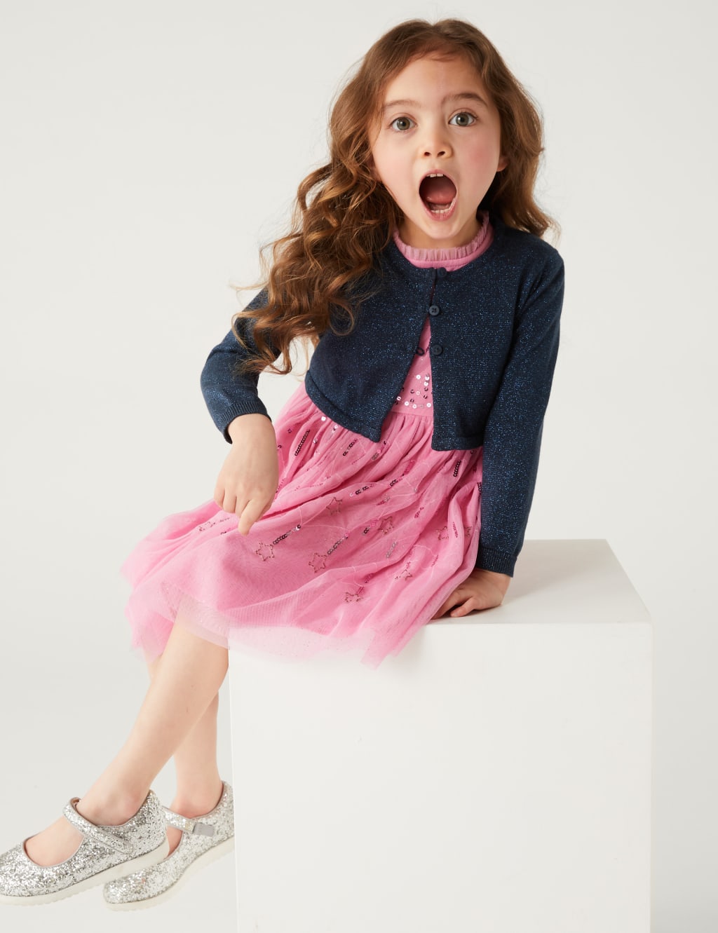 Cotton Rich Glitter Cardigan (2-8 Yrs) image 1