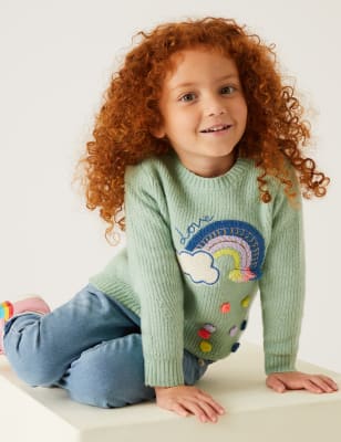 

Girls M&S Collection Knitted Rainbow Jumper with Wool (2-7 Yrs) - Green, Green