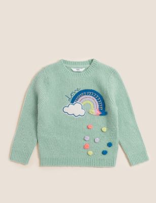 M&S Girls Knitted Rainbow Jumper with Wool (2-7 Yrs)
