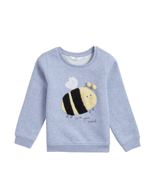 M&S Girls Cotton Rich Bee Sweatshirt (2-7 Yrs)