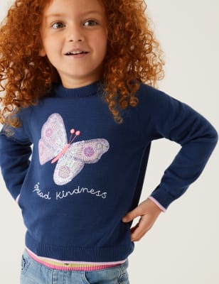 

Girls M&S Collection Pure Cotton Knitted Butterfly Jumper (2-7 Yrs) - Navy, Navy