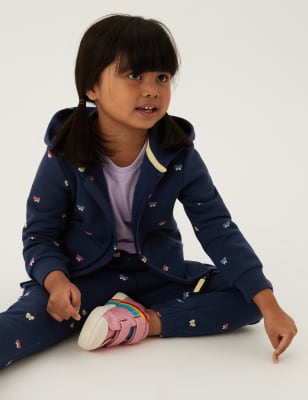 

M&S Collection Sudadera con capucha de algodón con estampado de mariposas (2-7 años) - Navy, Navy