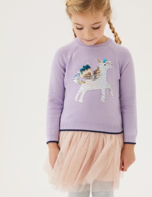 

M&S Collection Strickpullover aus reiner Baumwolle mit Einhornmuster (2-7 J.) - Lilac, Lilac