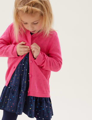 

M&S Collection Cárdigan de punto de pointelle 100% algodón (2-7 años) - Pink, Pink