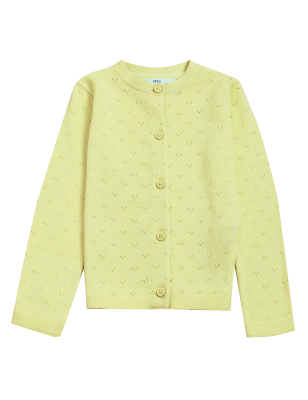 

M&S Collection Pointelle-Strickjacke aus reiner Baumwolle (2-7 Jahre) - Yellow, Yellow