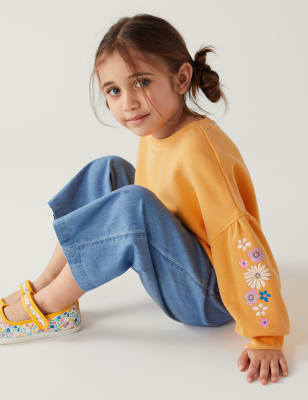 

M&S Collection Sudadera de algodón con bordado floral (2-8 años) - Orange, Orange