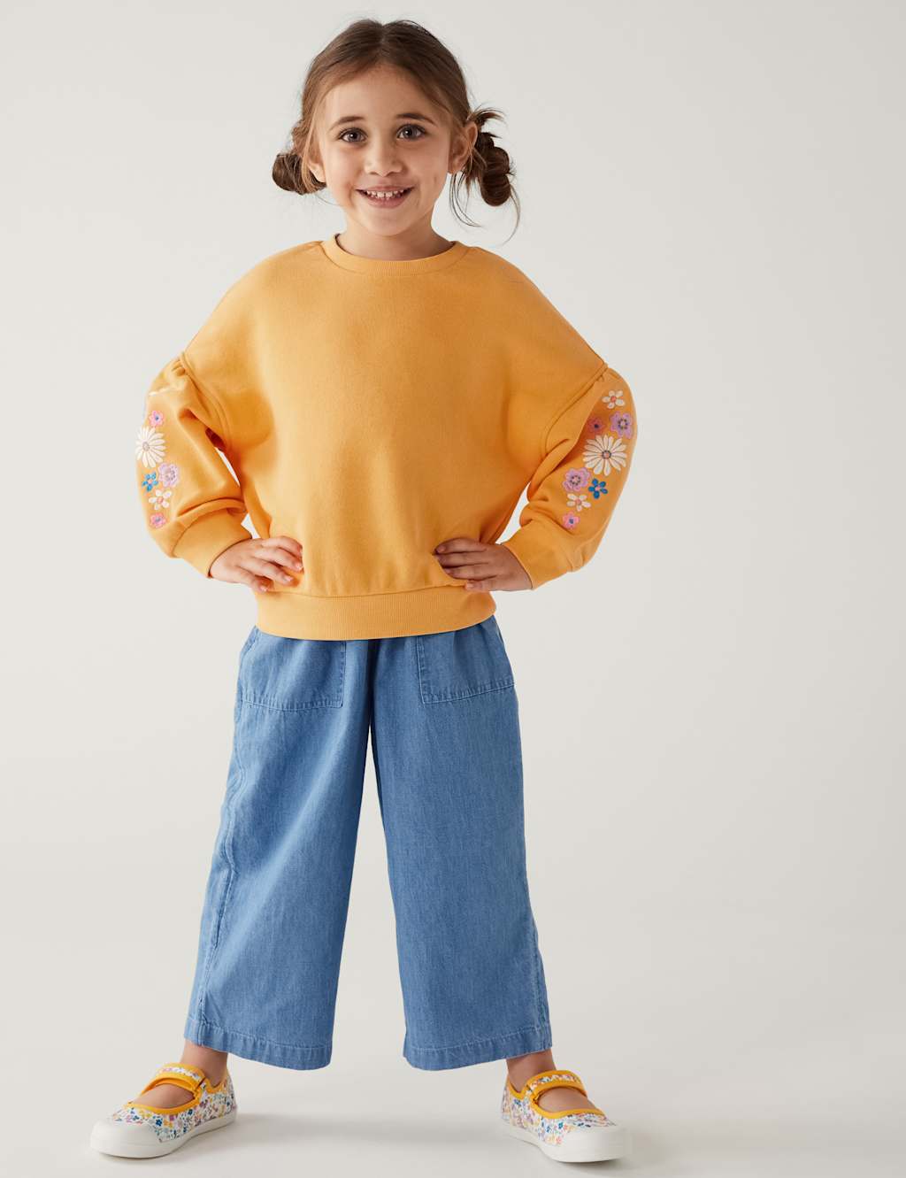 Cotton Rich Flower Embroidered Sweatshirt (2-8 Yrs) image 2